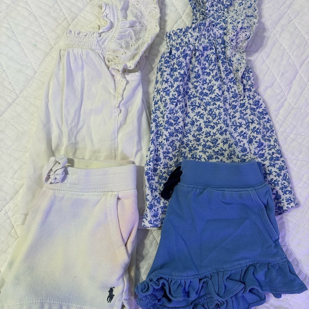 Ralph Lauren Toddler Girl Outfit Set - White and Blue